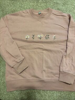 Blush Pink Floral Embroidered Crewneck Sweatshirt